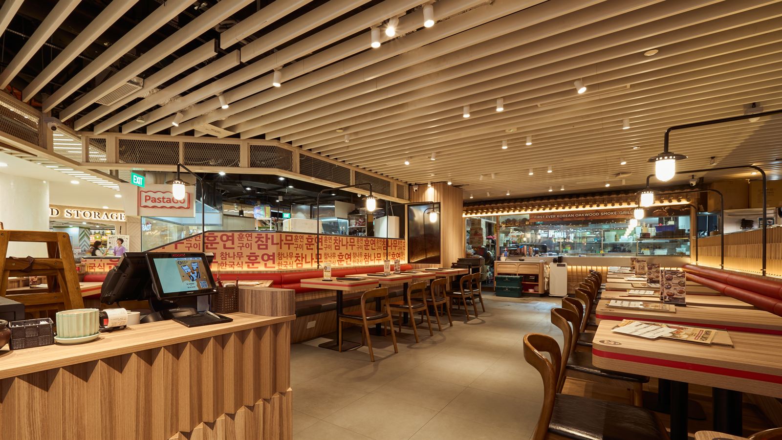 Namu Bulgogi Korean barbecue restaurant interior at Tampines One, fit-out by MD Projects, view 2