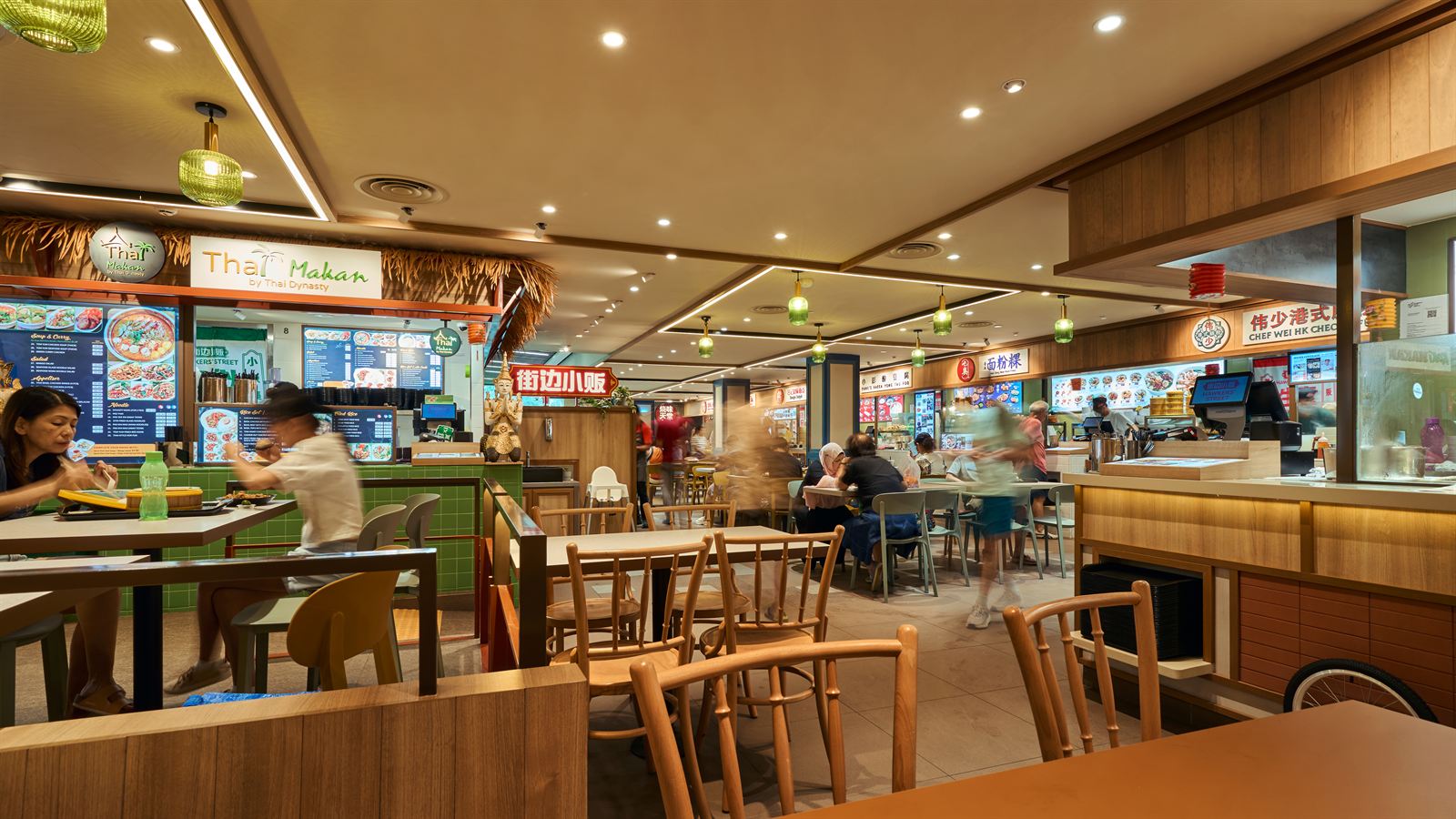 Hawkers' Street hawker food hall interior at Bukit Panjang Plaza, fit-out by MD Projects, view 3