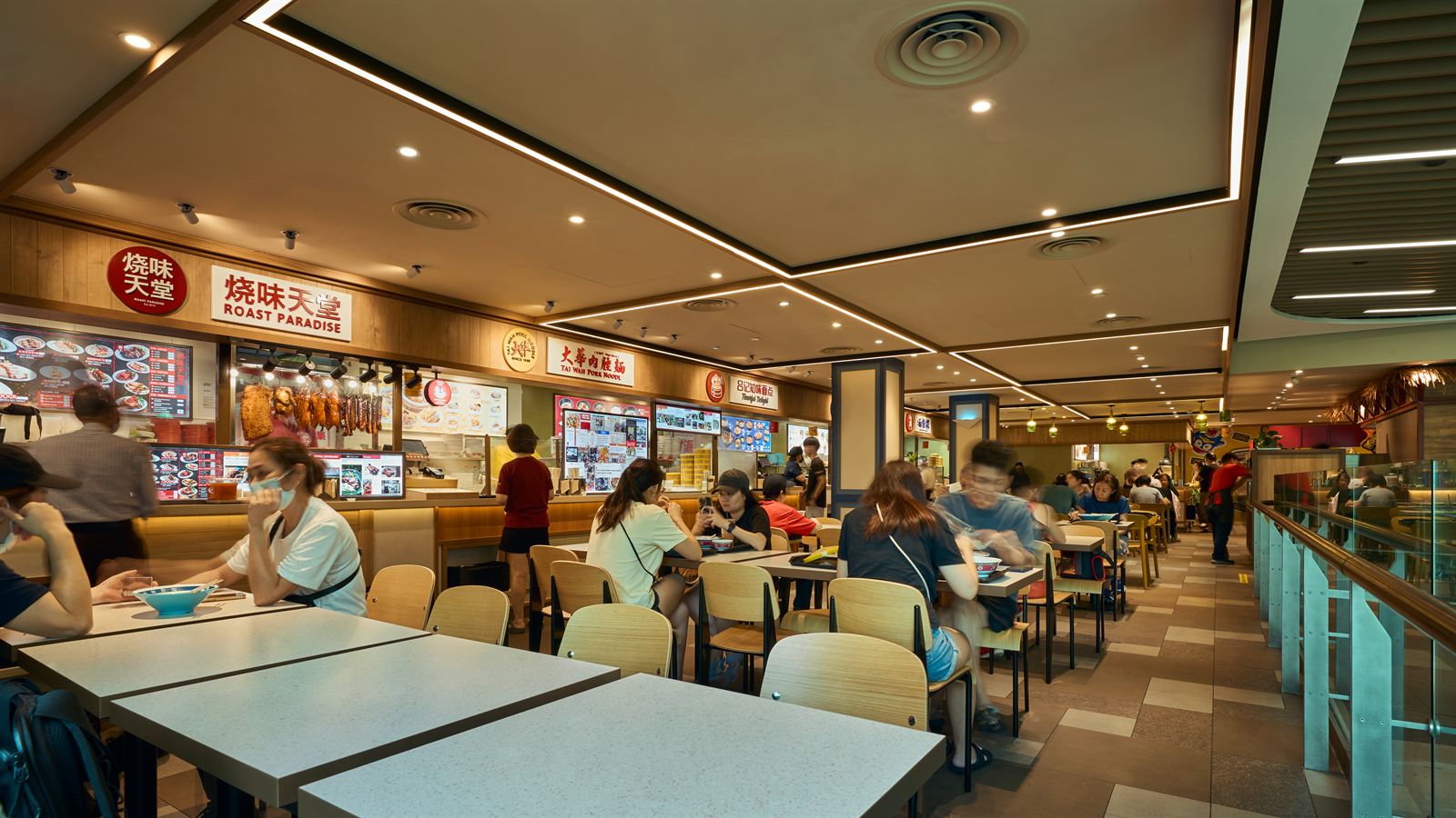 Hawkers' Street hawker food hall interior at Bukit Panjang Plaza, fit-out by MD Projects, view 4