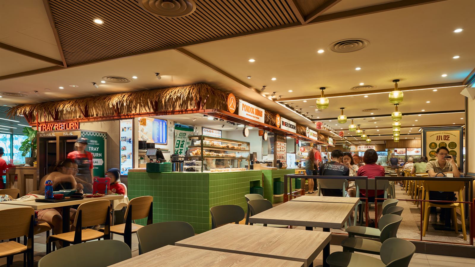 Hawkers' Street hawker food hall interior at Bukit Panjang Plaza, fit-out by MD Projects, view 5