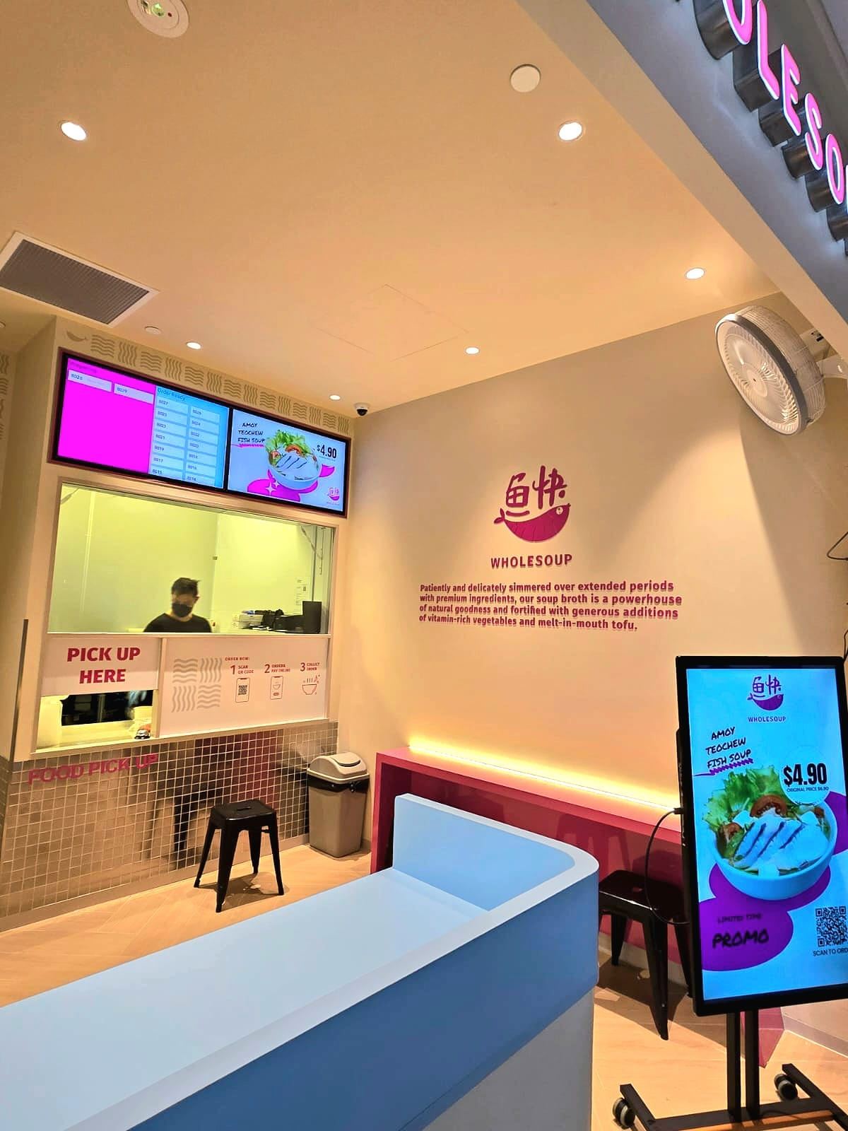 Wholesoup fish soup restaurant interior at Galaxis, fit-out by MD Projects