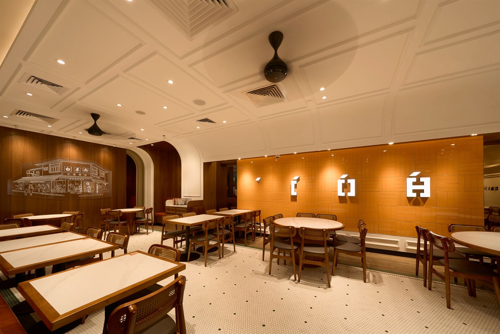 WHITE RESTAURANT restaurant interior at Compass One, fit-out by MD Projects, view 2