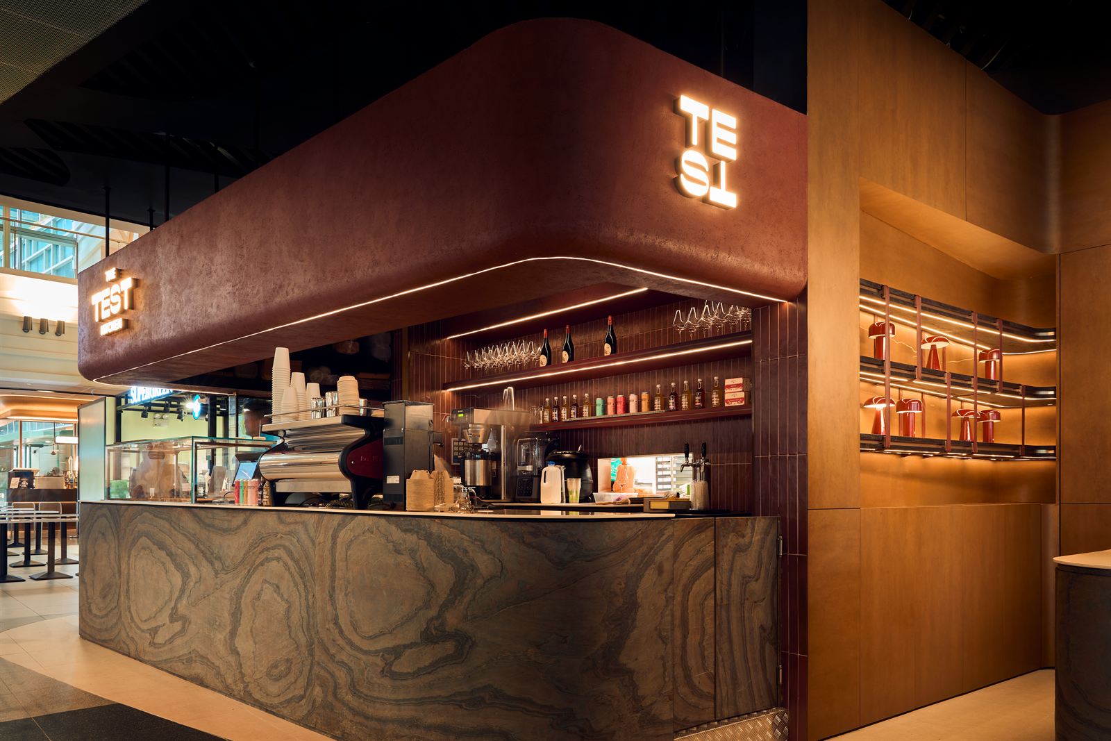The TEST Kitchen café and bakery interior at Cross Street Exchange, fit-out by MD Projects