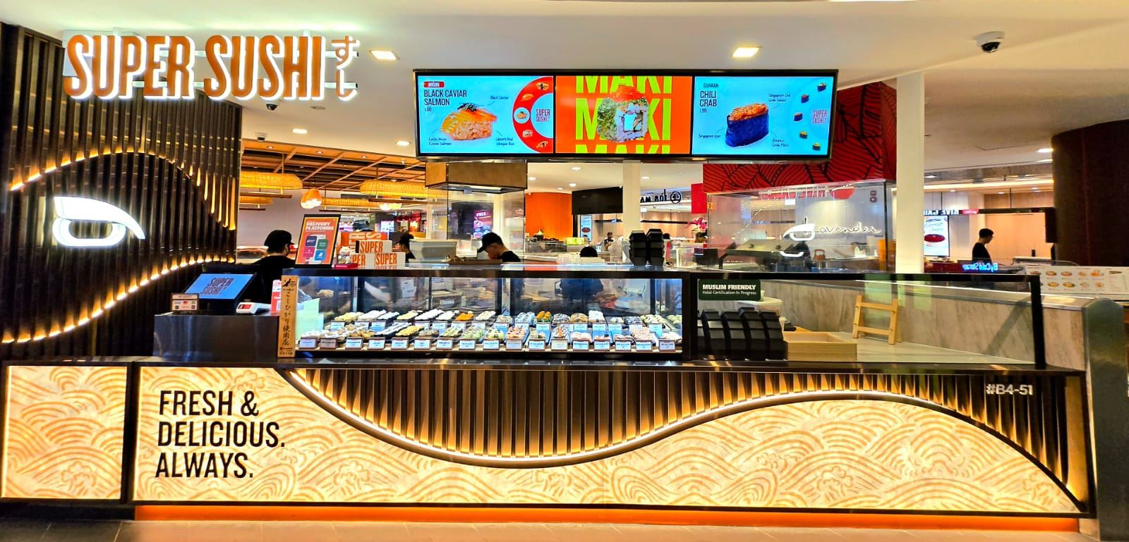 SUPER SUSHI sushi restaurant interior at ION Orchard, fit-out by MD Projects
