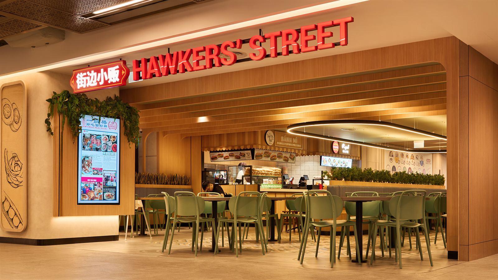 Hawkers' Street hawker food hall interior at Tangs Plaza, fit-out by MD Projects