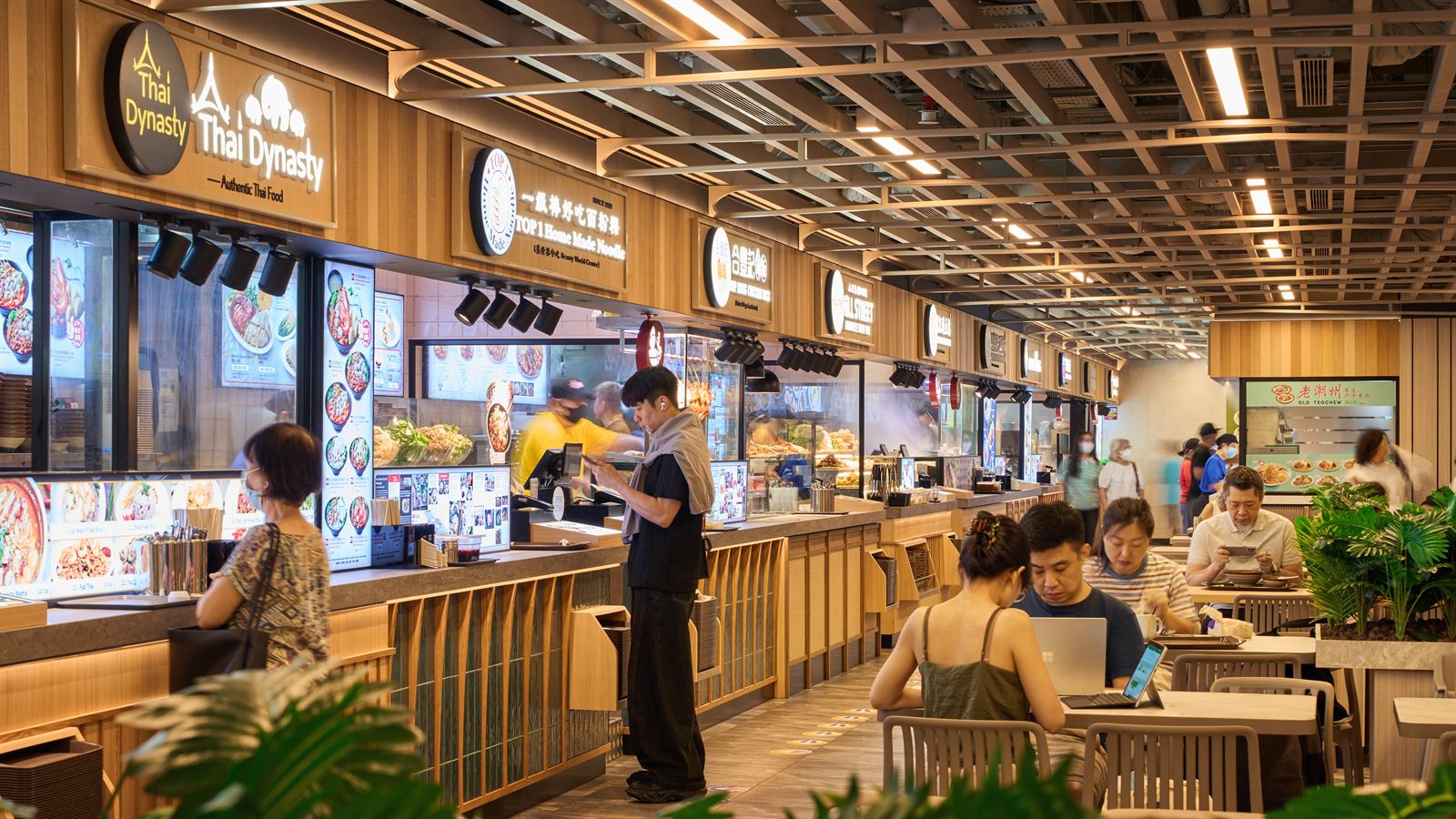 Hawkers' Street hawker food hall interior at Tangs Plaza, fit-out by MD Projects, view 6