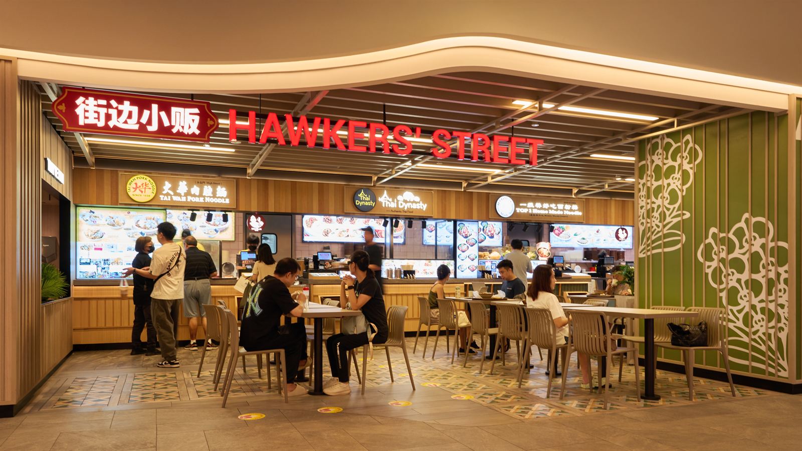 Hawkers' Street hawker food hall interior at Tangs Plaza, fit-out by MD Projects, view 7