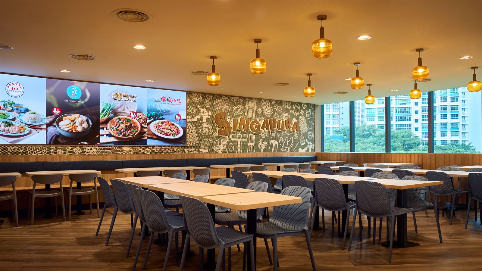 Hawkers' Street hawker food hall interior at The Clementi Mall, fit-out by MD Projects