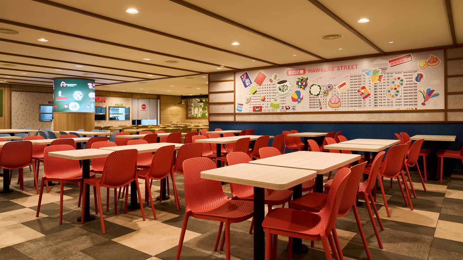 Hawkers' Street hawker food hall interior at The Clementi Mall, fit-out by MD Projects, view 6