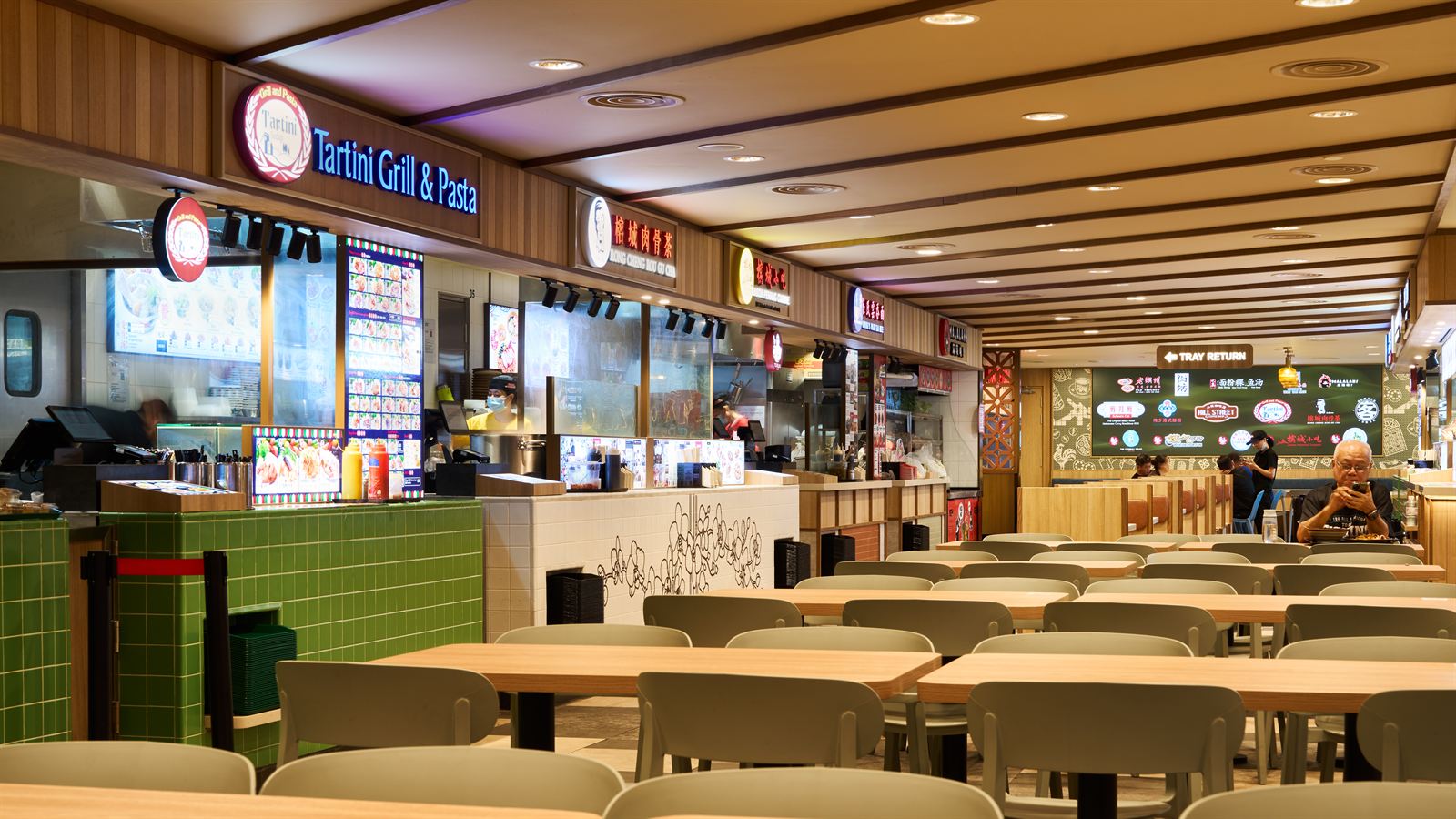 Hawkers' Street hawker food hall interior at The Clementi Mall, fit-out by MD Projects, view 7