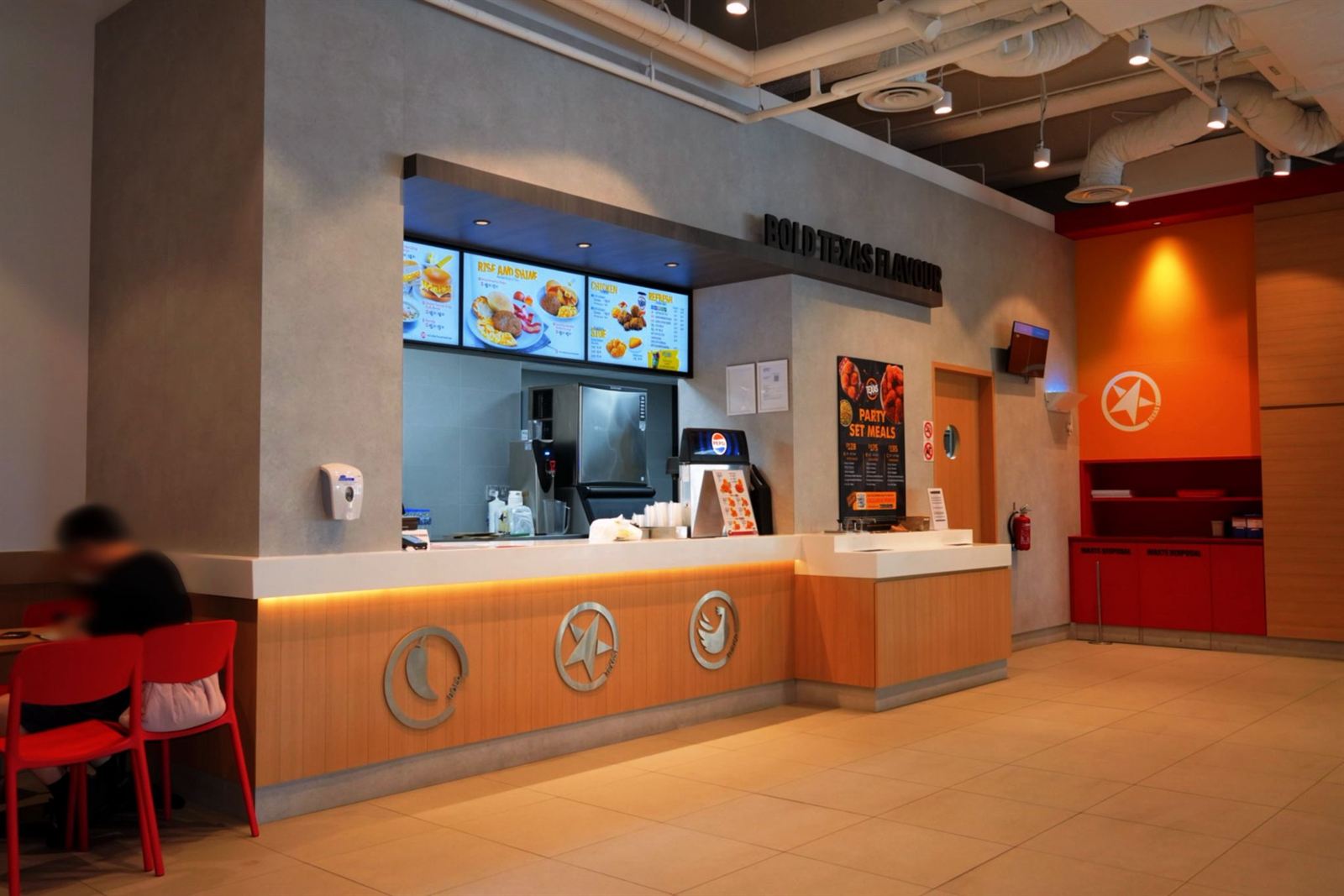 TEXAS CHICKEN fast-casual restaurant interior at One Punggol, fit-out by MD Projects, view 4