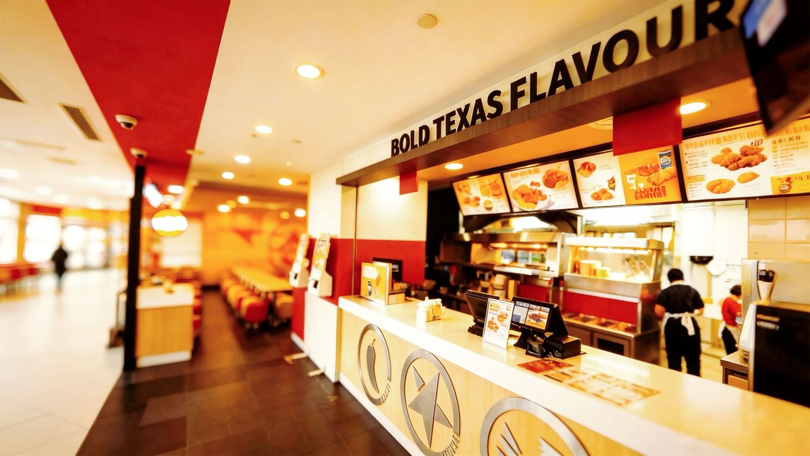 TEXAS CHICKEN fast-casual restaurant interior at NEX Serangoon, fit-out by MD Projects