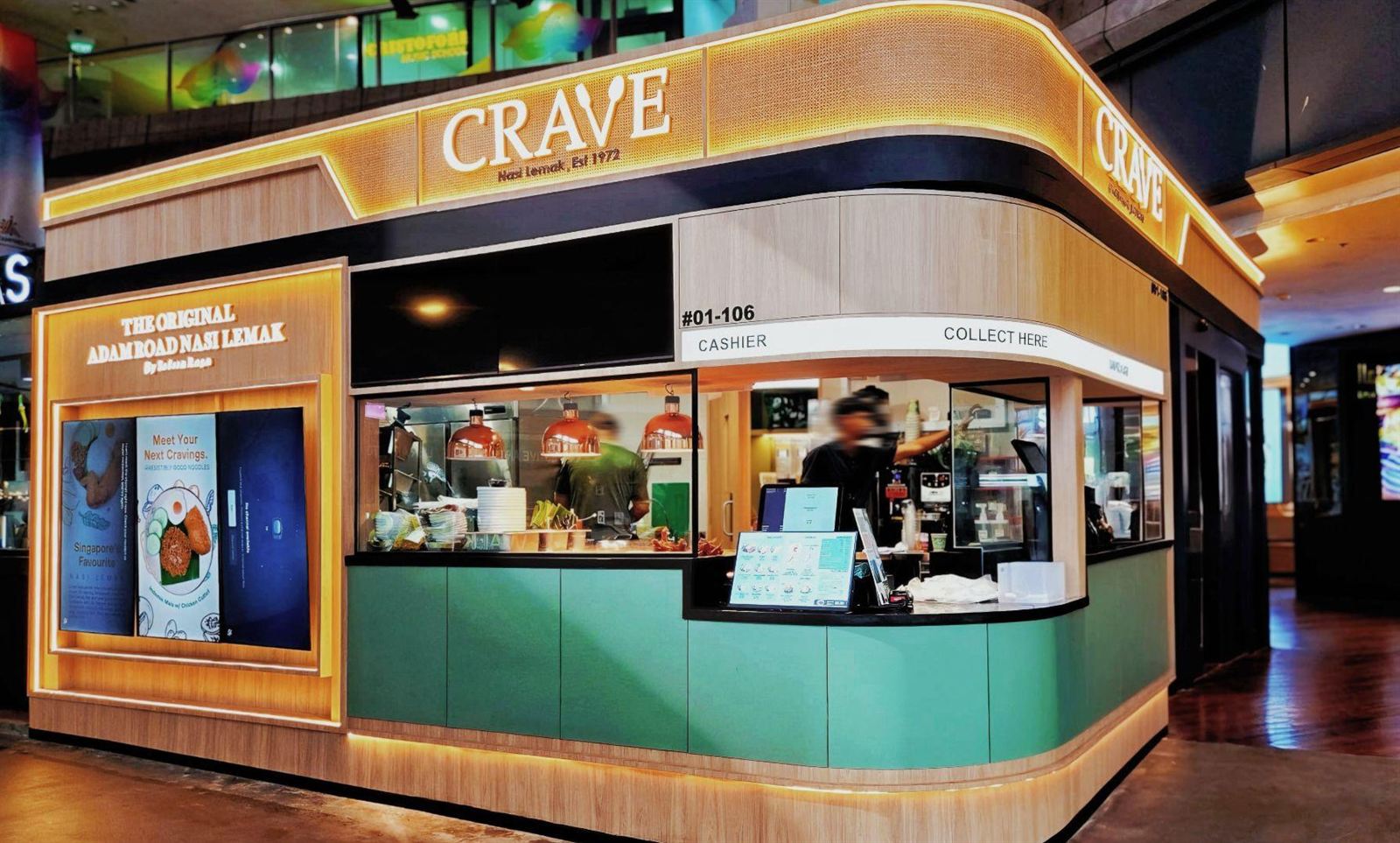 CRAVE nasi lemak restaurant interior at Our Tampines Hub, fit-out by MD Projects, view 3