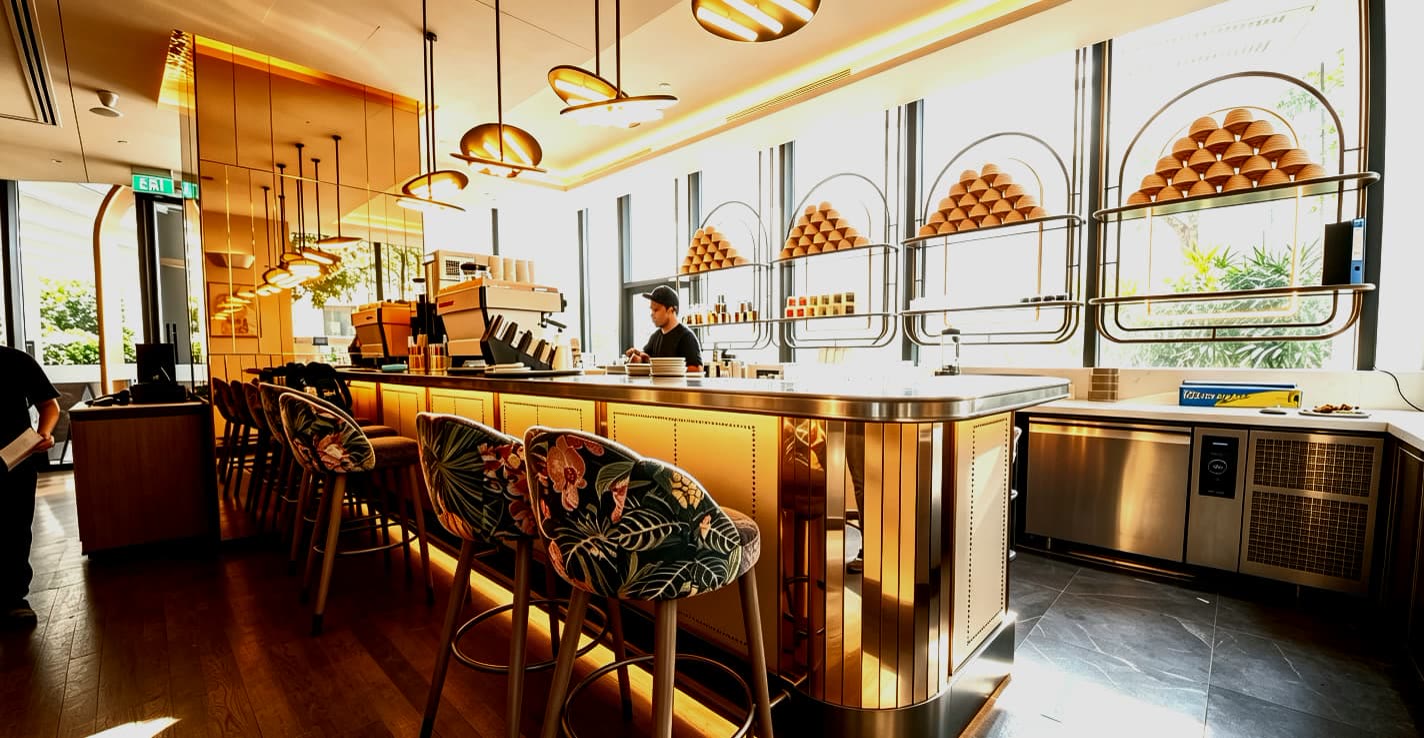 ANNA'S bakery-café interior at Mondrian Singapore Duxton, fit-out by MD Projects, view 2