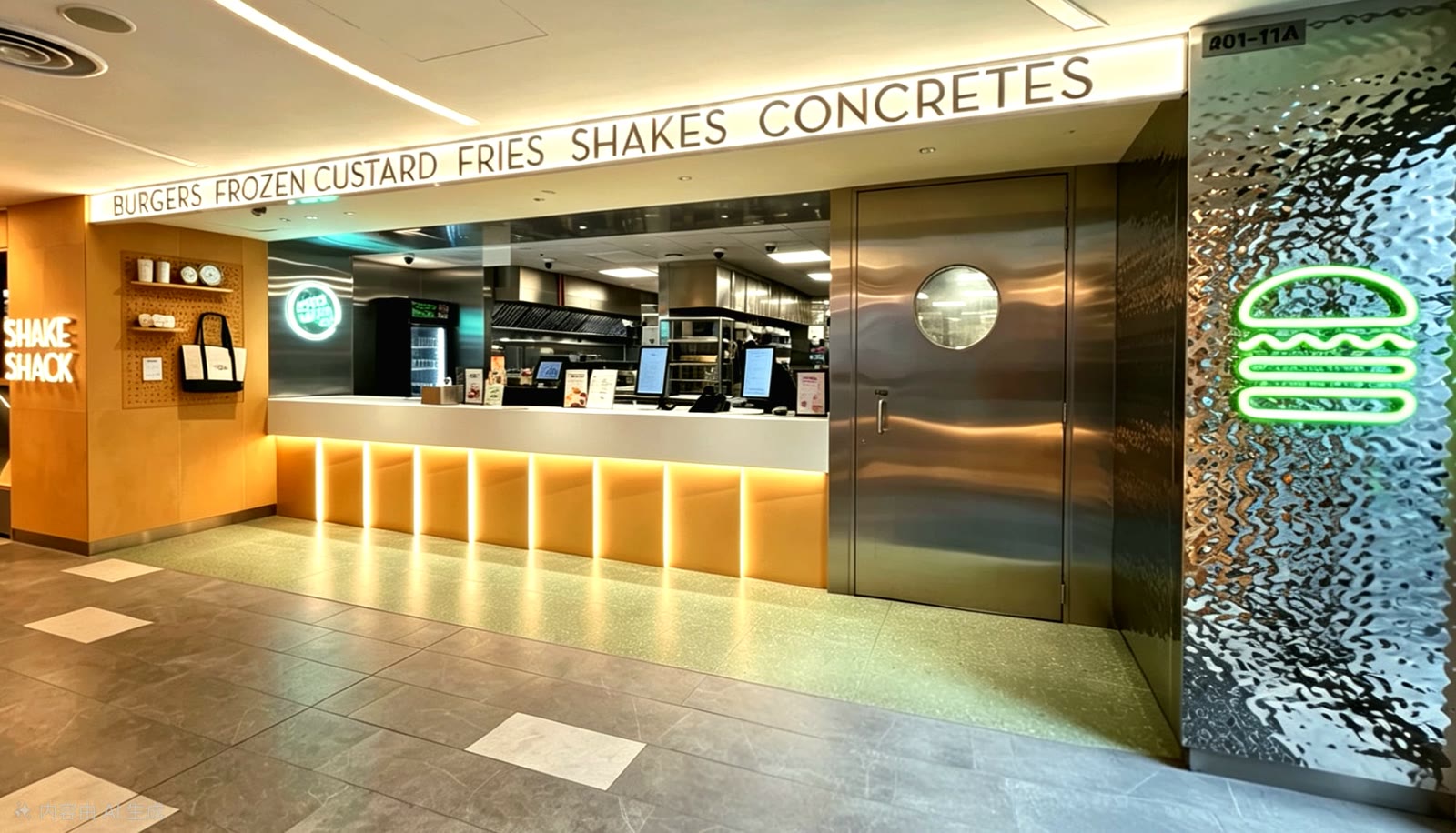 SHAKE SHACK burger restaurant interior at Parkway Parade, fit-out by MD Projects, view 2