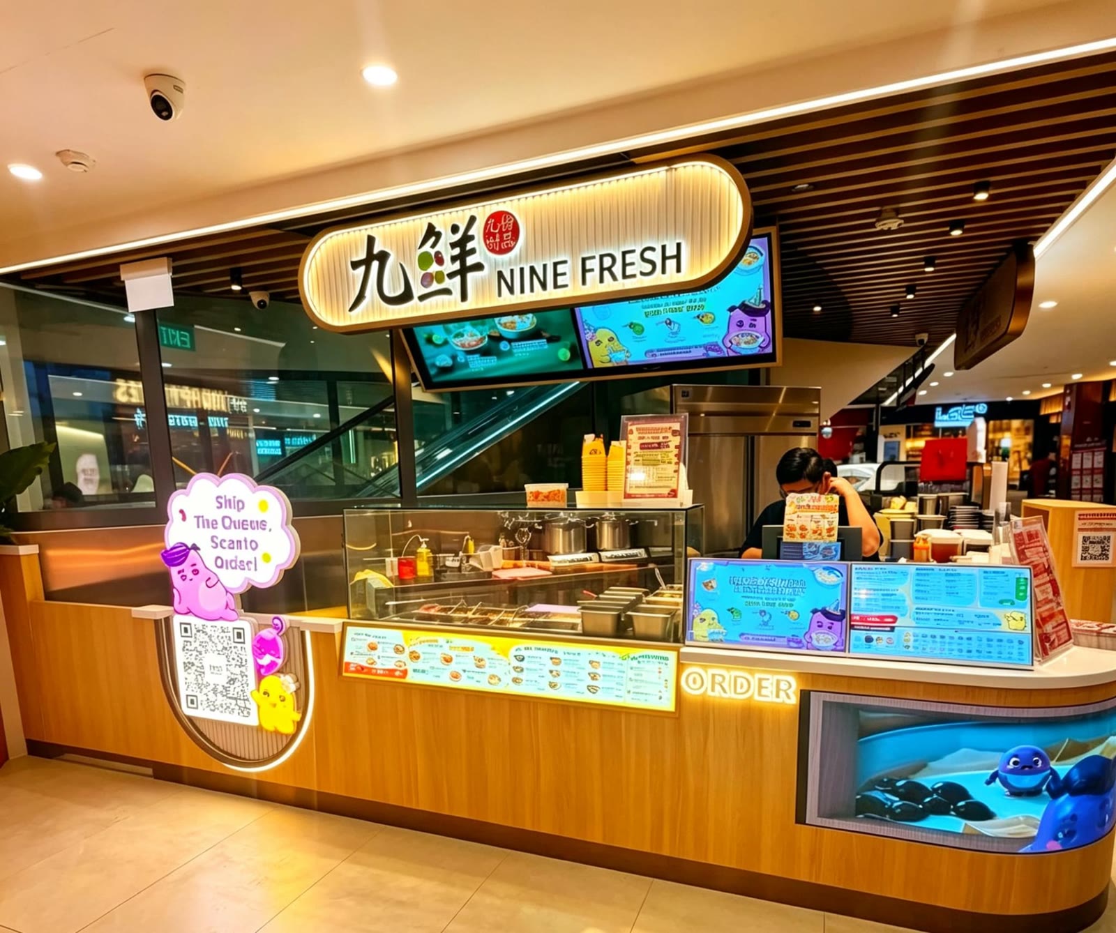 NINE FRESH dessert kiosk interior at Hougang Mall, fit-out by MD Projects