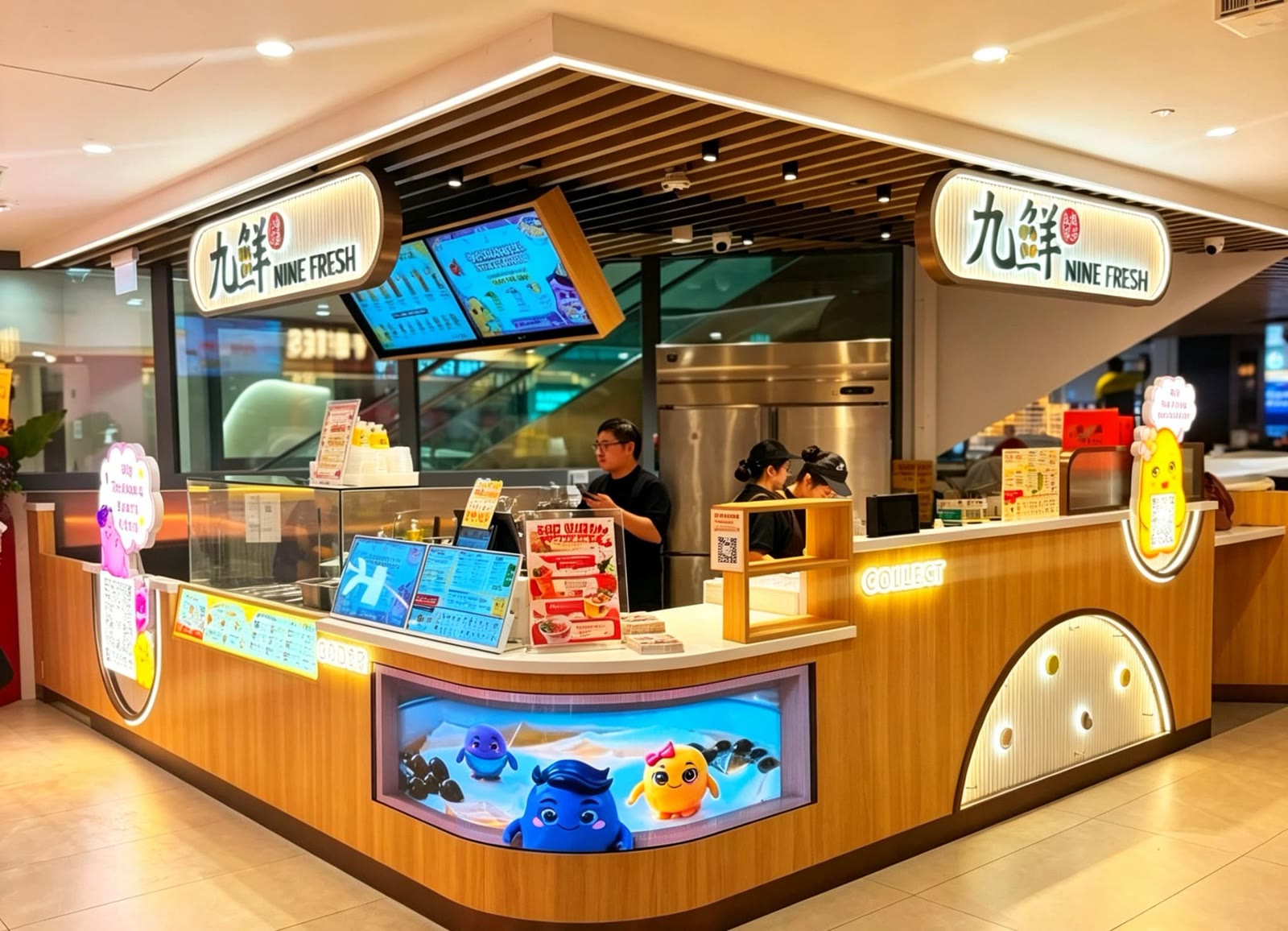 NINE FRESH dessert kiosk interior at Hougang Mall, fit-out by MD Projects, view 2
