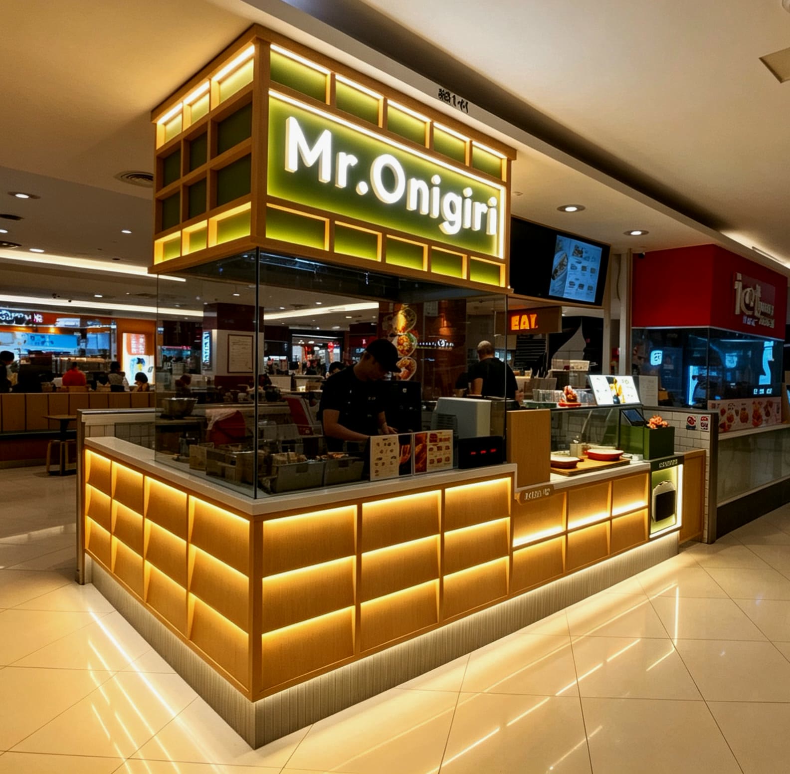MR. ONIGIRI onigiri shop interior at Lot One, fit-out by MD Projects
