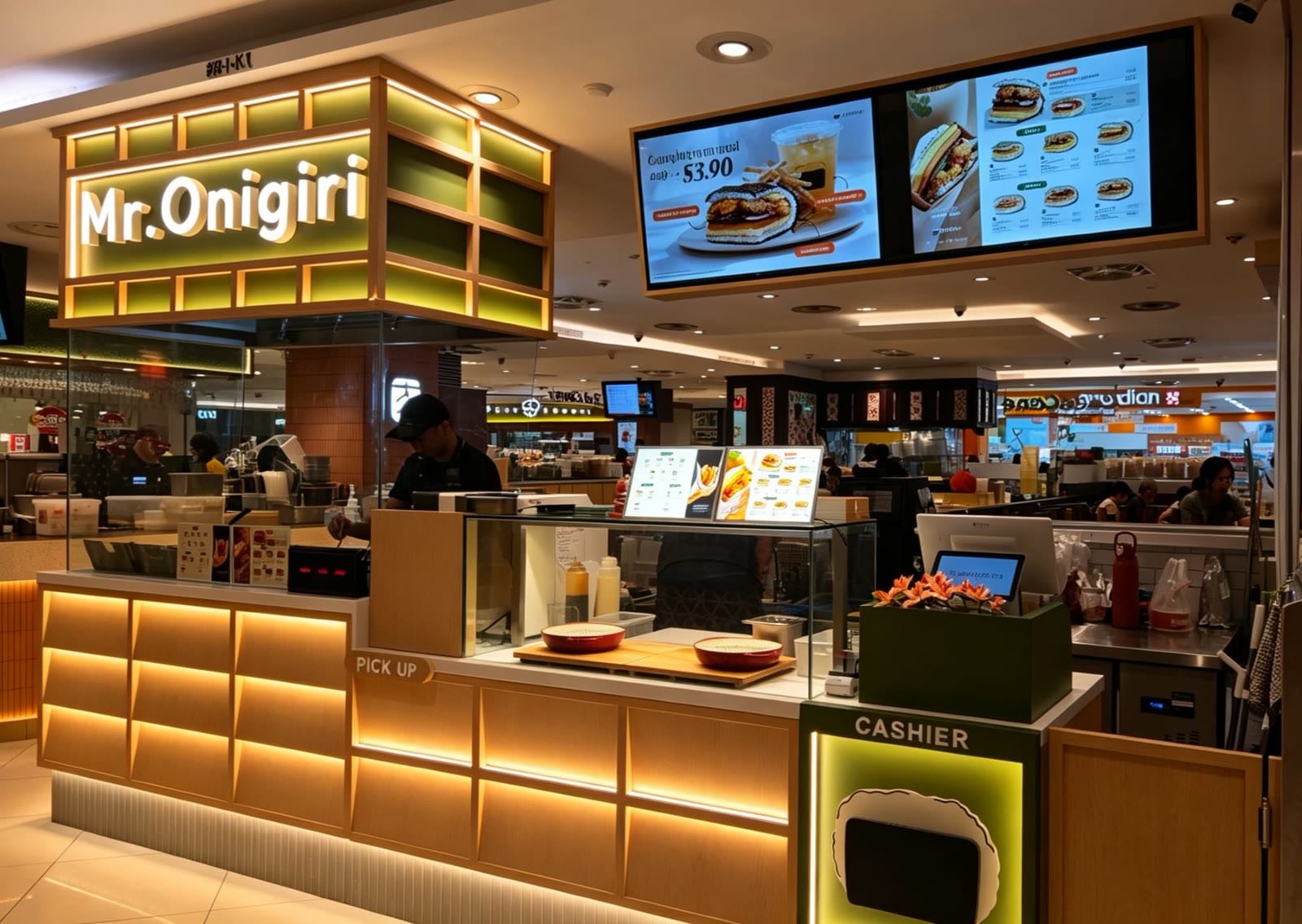 MR. ONIGIRI onigiri shop interior at Lot One, fit-out by MD Projects, view 2